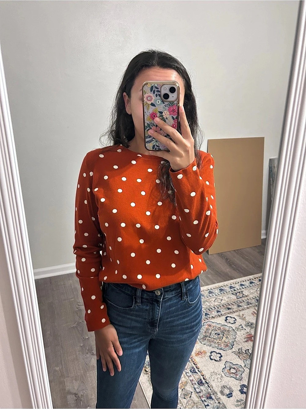 Polka Dot Long Sleeve Top in Orange & White